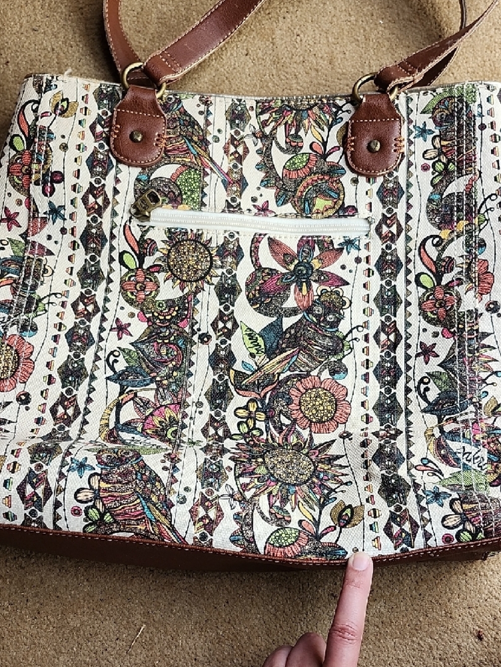 Sakroots Cream Canvas Tote with Multicolor Floral & Bird Print - Picture 4 of 10